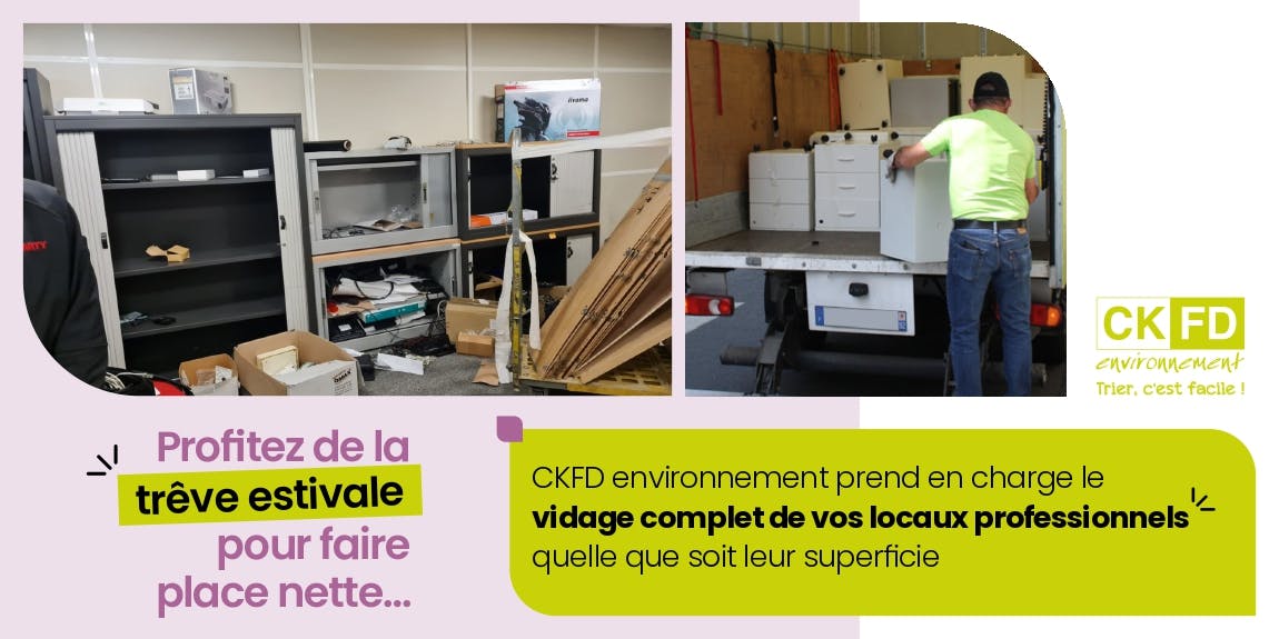 Visuel illustrant le vidage d'un local tertiaire et collecte des mobiliers